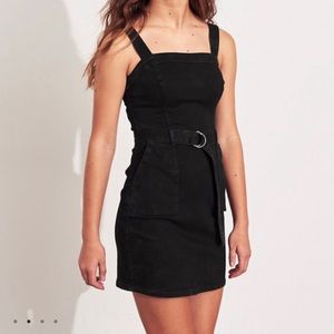 Black denim dress with belt